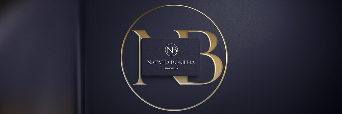 Cartão de visita jurídico em azul e dourado com logotipo personalizado, identidade visual criada pela Jurinow.