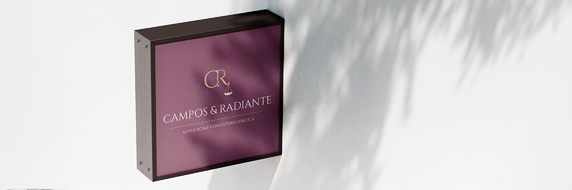 Fachada de escritório de advocacia com logotipo minimalista, design institucional criado pela Jurinow.