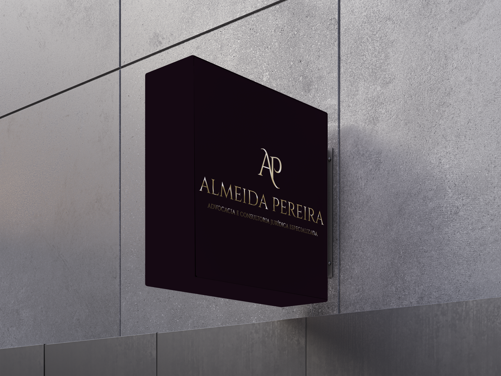 Fachada de escritório de advocacia com logotipo minimalista, design institucional criado pela Jurinow.